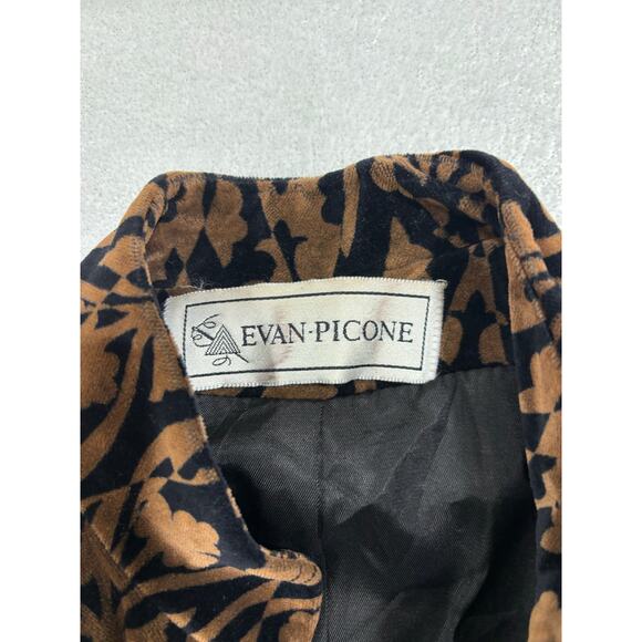 Vintage Velvet Damask Jacket 90s USA Made Brown Black Flocked Frog Closure SZ 14 - Picture 8 of 9